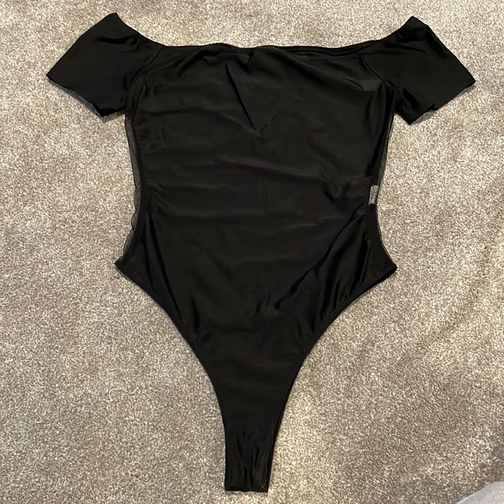 Black square neck mesh sides bodysuit